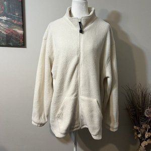 Vintage Golden Grove brand Full Zip Mock Neck Cream Sweatshirt Jacket Women XL